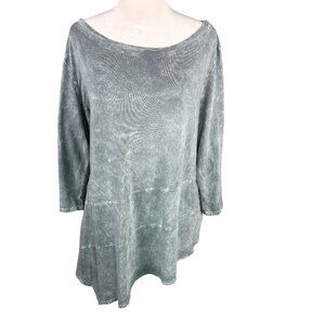 Chalet et Ceci XL Tunic Top Asymmetric Hem Acid Wash Gray Cotton Hemp Lagenlook